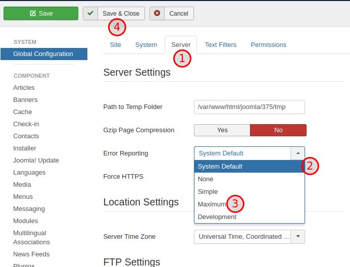 如何启用Joomla PHP错误报告