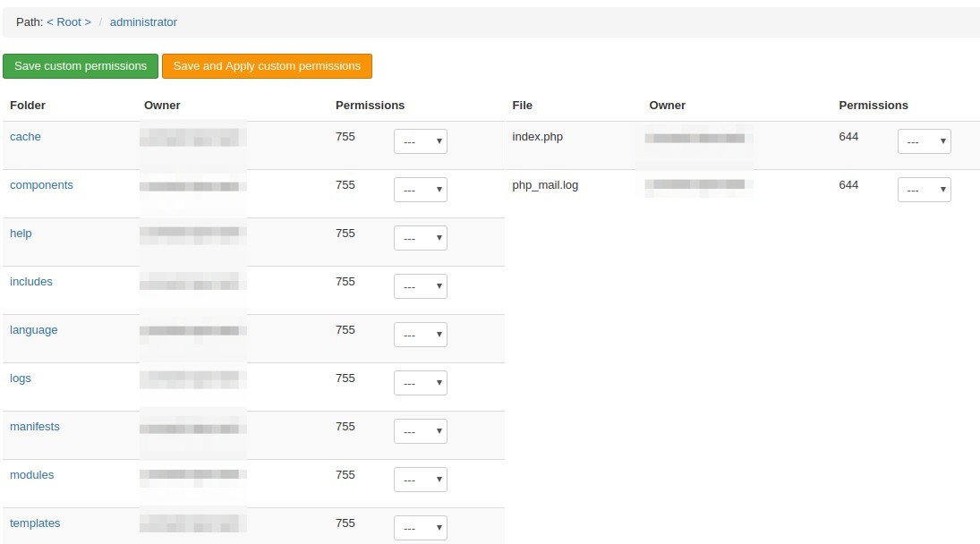 如何使用管理工具修复Joomla文件夹和文件权限