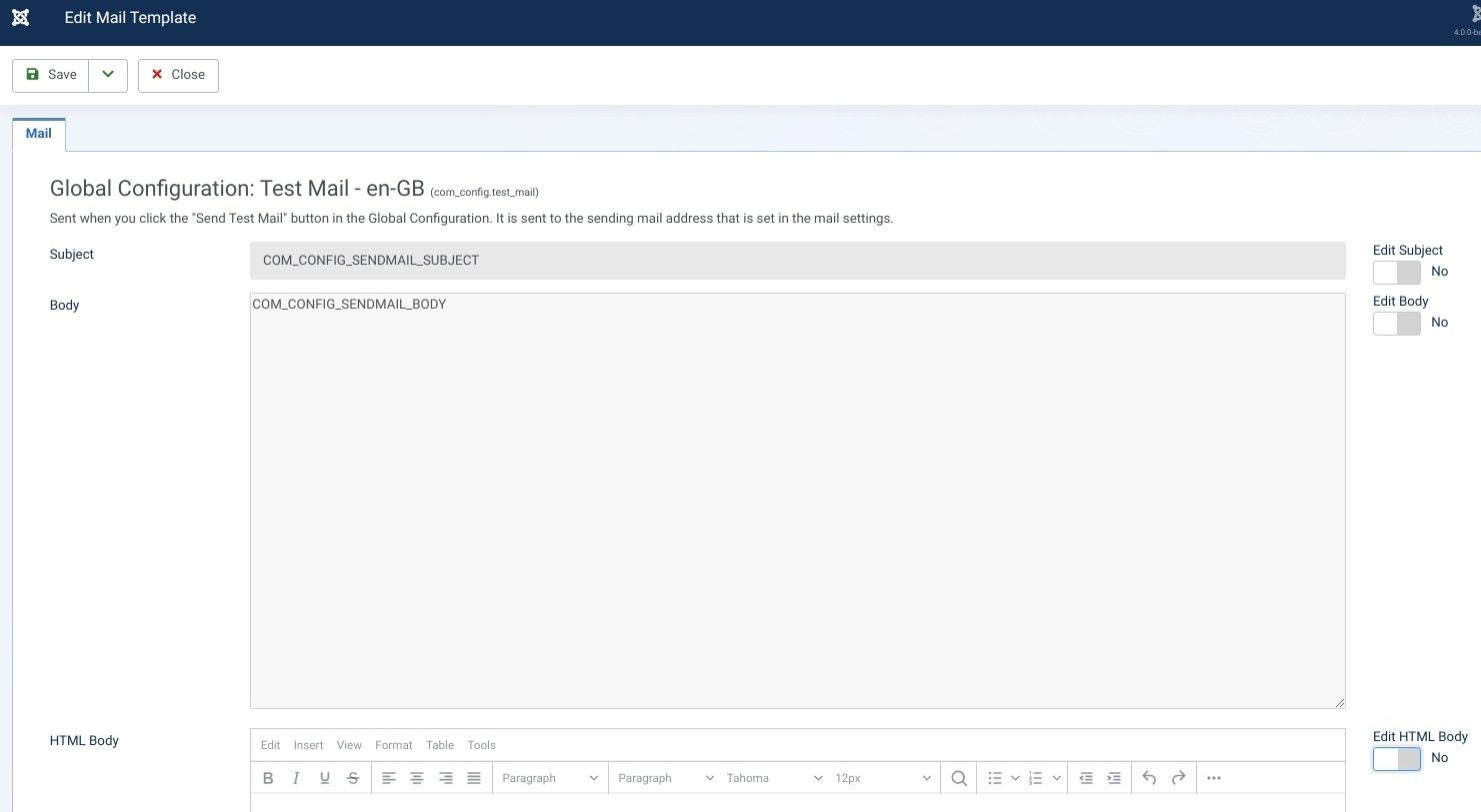 Joomla 4中自定义网站的电子邮件